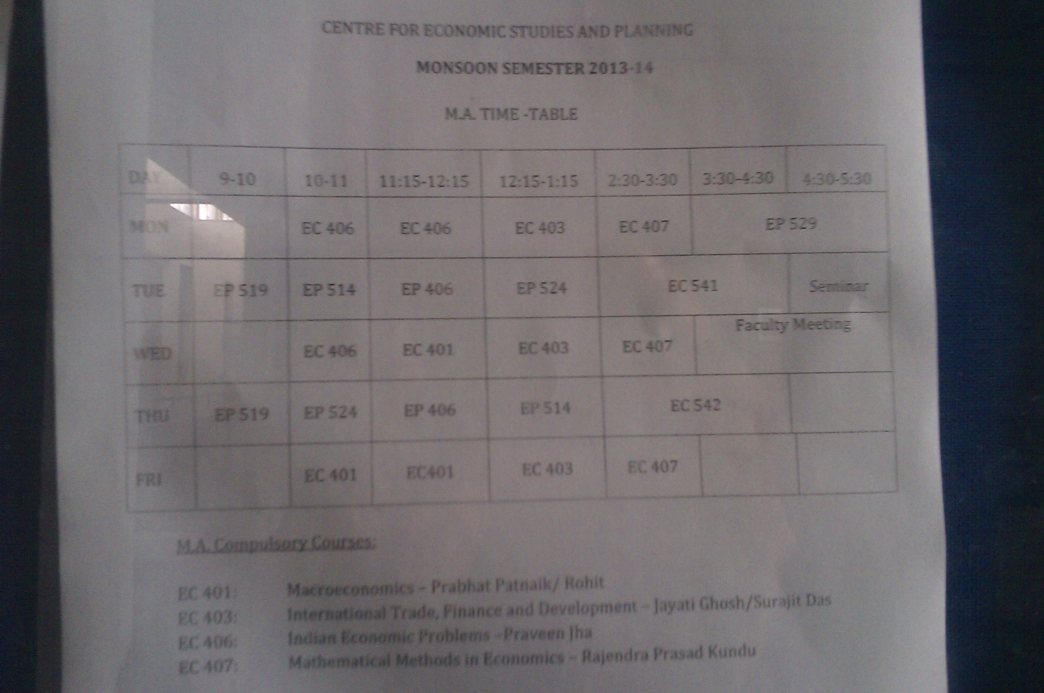 CESP. time table 